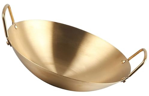 STOBAZA Golden Stainless Steel Double Handle Dry Pot with Stable Handle Preventing Soup from Tipping, Classic Vintage Style Suitable for Hot Pot Restaurants and Families