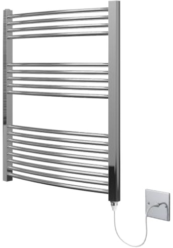 Greened House Chrome Electric Heated Towel Rail Curved 600mm W x 1000mm H | Bathroom Radiator, Curved Design, Towel Warmer