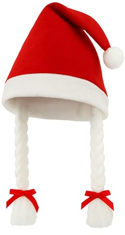 Nikolaus- Weihnachtsmütze Plüsch, Einheitsgröße (Zöpfe)