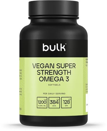 Bulk Capsule softgel vegane Super Strength con Omega 3, 1200 mg di olio d'alga, 384 mg di DHA, 128 mg di EPA per porzione, ad resistenza, 1200mg, 60 porzioni
