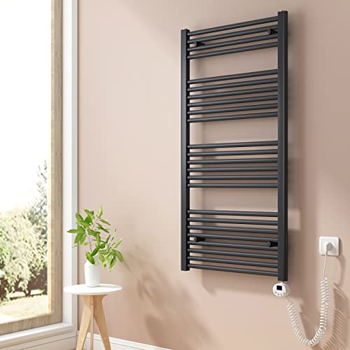 Heilmetz Badheizkörper Elektrisch 120x60cm Handtuchwärmer mit Digitalem Thermostat Handtuchtrockner Paneel Anthrazit 600W