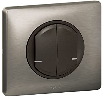 Legrand Interruptor doble de 2 x 250 W, conectado con neutro, compatible con cualquier carga, Céliane with Netatmo completo (fijaciones, soporte, tapacubos de grafito, placa) – Tungsteno – 199188