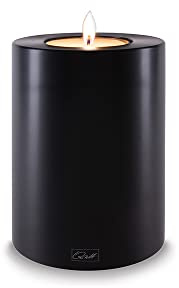 Qult Farluce Trend Schwarz ∅ 8 cm • Teelichthalter in Kerzenform • Kerze • Kunststoffkerze in Kerzenoptik • Teelichtkerze mit Teelichteinsatz • inkl. Teelicht (Höhe 12 cm)