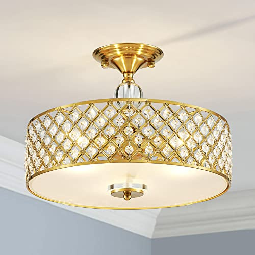 Saint Mossi Modern Deckenleuchte deckenlampe Kristall Mischen Golden Metall Lampenschirm Wohnzimmerleuchte Schlafzimmerleuchte Innenleuchte Durchmesser 40cm Lüster Kronleuchter E14 Base Erforderlich
