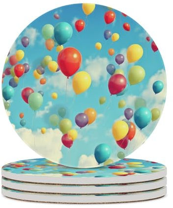 Bunte Luftballon-Untersetzer für Getränke, Keramik-Untersetzer mit Korkboden, saugfähige Untersetzer, 6er-Set, für Küche, Bauernhaus-Dekoration