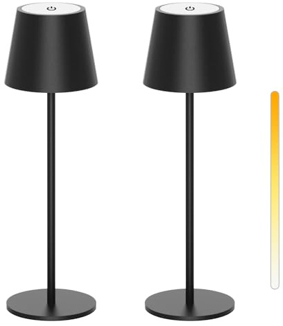 ANTELA Tischlampe Akku kabellos Dimmbare LED Tischleuchte Outdoor, 3000K/4000K/5000K, Metallmaterial für InnenAußen Restaurant/Schlafzimmer/Bar, IP44, Schwarz, 2 Stück | Touch-Dimmer 3000K/4000K/5000K, tragbare Schreibtischlampe, IP44, Restaurant/Schlafzimmer/Bar, Schwarz, 2 Stück