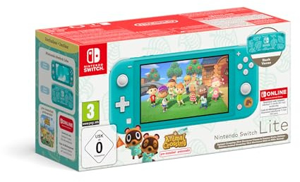 Nintendo Console Switch Lite Animal Crossing: New Horizons Timmy et Tommy Aloha édition (turquoise) avec jeu préinstallé et abonnement 12 mois Switch Online