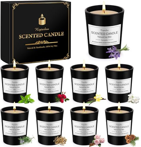 Vela Perfumada en vaso | Juego de regalo de velas aromáticas con 9 velas aromáticas para mujer con cera de soja, juego de velas aromaterapia, velas pequeñas, regalos para mujeres, cumpleaños, Navidad