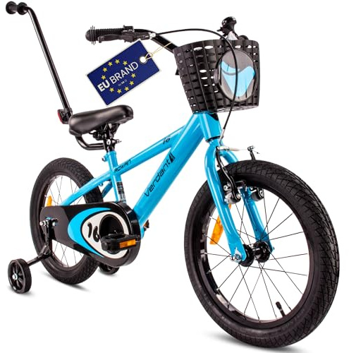 Verdant Bike Barncykel för pojkar 16 tum pojkar cykel träningshjul med tryckstång från 2-6 år (Blå, 16 tum)