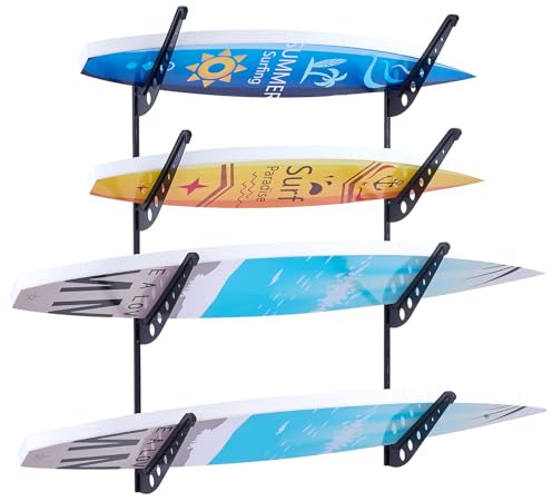 VEVOR Support Horizontal pour Planche de Surf à 4 Niveaux, Support Mural pour Rangement et Exposition, Affichage métallique réglable en Hauteur pour Planche à Neige, Kitesurf, Skateboard, Skis