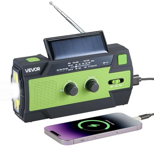 VEVOR Emergency Weather Radio, 4000mAh Battery, FM/AM/WB/NOAA Alert Solar Hand Crank Emergency Radio, with USB Charging Cable, SOS Alarm and Flashlight, Portable for Outdoor Emergencies, Camping