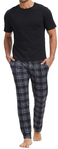 The Essentials Wardrobe Mens Mink Fleece Pyjamas - SS - Black Checks - Medium