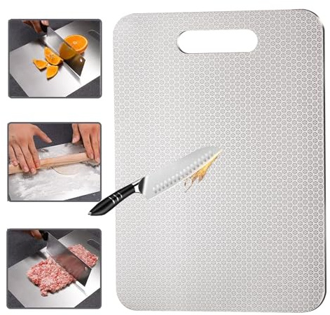 Tagliere Acciaio Inox, Nuova Versione 2025 - Resistente ai Graffi, Completamente Senza BPA, Essere Lavato in Lavastoviglie