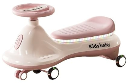 cykel Wiggle Car ridmaskin med tysta hjul, ljus och musik, anti-tippande leksaksfordon för inomhus och utomhus cykel(Rose)