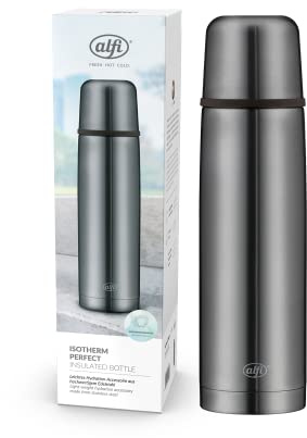 alfi ISOTHERM PERFECT AV Thermosflasche 0,75 l, 18 h heiß, cool grey mat | Mit Trinkbecher, absolut dicht, Automatikverschluss, 24 h kalt, Edelstahl, für Kaffee & Tee, zerlegbar, dunkelgrau