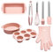 Faderr 8pcs Baking set,Complete Cake Baking Set, Silicone Bakeware Baking Set, Non-Stick Baking Set,Easy Demold ​for Beginners,Teenagers and Adults Baking Starter Kit, Pink