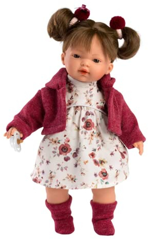 Llorens 1033146 Puppe Vera mit brünetten Haaren und braunen Augen, Babypuppe mit weichem Körper, inkl. Schnuller, 33 cm