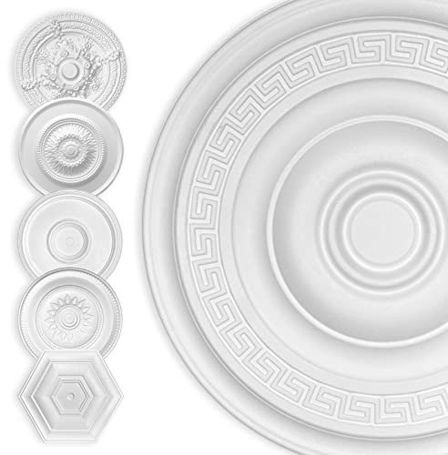 HEXIM Stuckrosette Styropor EPS weiß, Deckenrosette rund & eckig, Innendekor für Decke & Wand, Steckrosette Verzierung Decke Ornamente Wohnzimmer Dekorbau (60cm Antik)