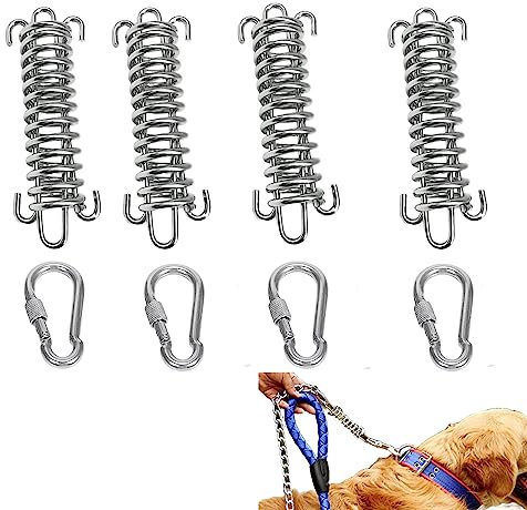 4 Stück Metall-Bungee-Leinenverlängerung, Kabelbefestigung, stoßdämpfende Hundeleine mit Feder für mittelgroße und große Hunde, Training, Radfahren, Laufen