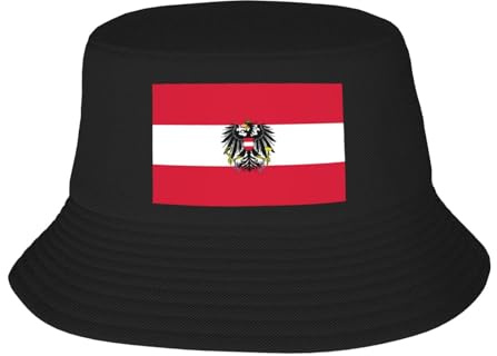 KWQDOZF Flagge von Österreich Bucket Hat Unisex Packable Outdoor Fashio Sunshade Fisherman Hat