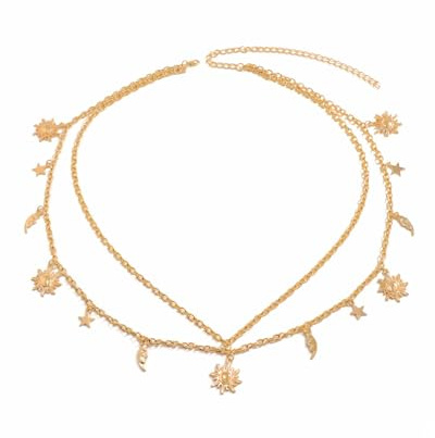 TPZORJX Cintura a catena in metallo da donna a doppio strato 1 pezzo - catena in vita regolabile con stella lunare cintura a maglie in metallo decorata catena in vita sottile per abiti (oro)