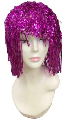WRITWAA Glänzende Violette Lametta-perücke Party-kostüm Mit Staniolfolie Für Maskenball Fasching Halloween Zubehör