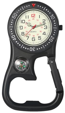 OIDEA Clip on Carabiner Watches: Multifunctional Unisex Digital Buckle Belt Backpack Fob Watch Dual time Pocket Watch Night Light for Doctors Nurses Outdoor Activities, Black