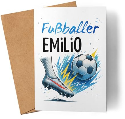 Fußball Karte Personalisiert mit Namen | Fussball Geschenk Geburtstagskarte Jungen & Mädchen | Fußballer Grußkarte zur Einschulung, Kommunion, Konfirmation und Geburtstag, Glückwunschkarte