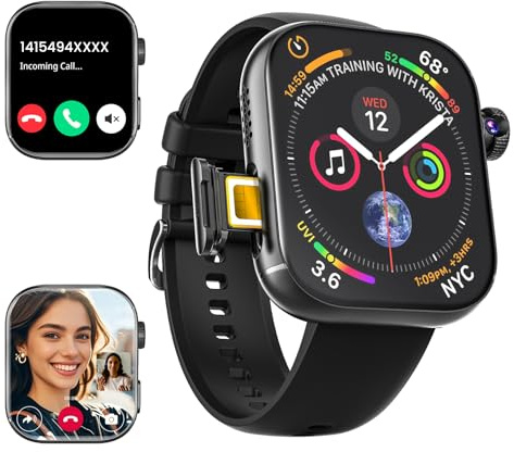 Rogbid 4G Smart Watch (Make/Answer Call) 2.1 AMOLED Large Screen Smartwatch for Men Women 1020mAh Fitness GPS Tracker SIM Card Slot Rotating Camera Heart Rate Monitor SOS Calling Sport Watches Black