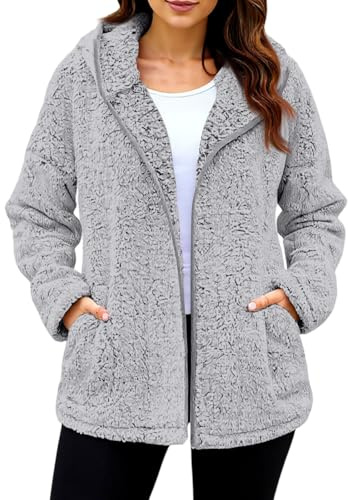 Chaqueta con Capucha Mujer Invierno Abrigo Corto Chaqueta Casa Ropa de Invierno para Peluda Abrigos de Elegantes de Borreguito Abrigo Polar Mujer Gris L