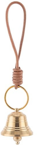 CALFOVERA Campana Colgante Individual de Latón Dorado, Pequeña Campana Colgante de Cuero, Metal Dorado Liso, Vintage, Decorativa, para Puerta, Adorno para Tienda, Jardín, Habitación, Hogar, Tienda