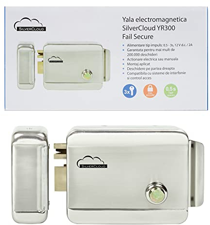 SilverCloud Elettrica Serratura YR300 destrimani, 12 V, Chiusura Normale Fail-Secure, Acciaio Inox, Pulsante di sblocco, Compatibile con sistemi di co, Satin Nickel