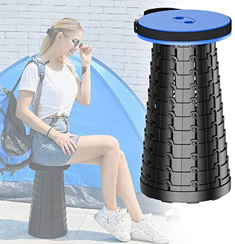 Einziehbarer Klapphocker Im Freien Höhenverstellbarer Teleskop Hocker Tragbarer Klappstuhl, Leicht und Tragbar, Sicher und Robust, Kann Bis zu 150 Kg, für Camping, Outdoor,Blau