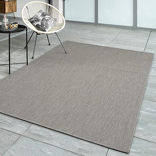 the carpet Mistra - robuster Teppich, modern, langlebig und pflegeleicht, In- und Outdoor, Wohnzimmer, ideal für Küche, Flur und Wintergarten, flachgewebt, Grau, 80 x 150 cm