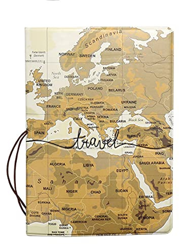 Vape Sharks Mappa del mondo Viaggio Passaporto Copertura/Portafoglio/Protettore Regalo Wanderlust con Tasca per Carte, Sacchetto & Elastico Chiusura, Mondo Marrone 2, 19 - 32cm, Classico