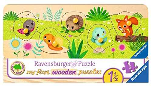 Ravensburger Kinderpuzzle - Tierkinder im Garten - 5 Teile Holzpuzzle für Kinder ab 1,5 Jahren
