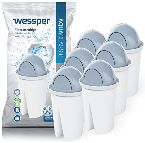 Wessper Classic Vattenfilterpatroner för Hårt Vatten | Ersättning för Aquaphor Standard, Brita Classic, Dafi Classic filterpatron | Minskar kalk och klor | Renare vatten | Paket 6