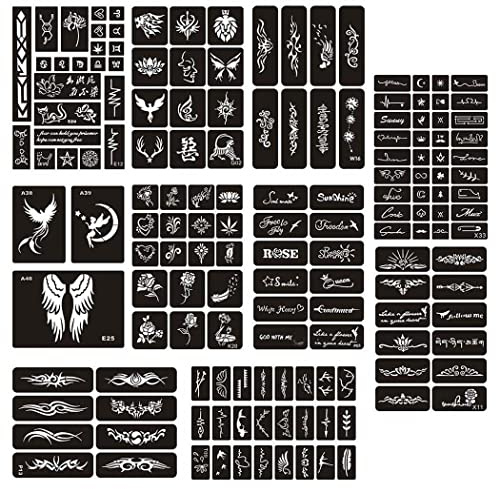 Borsgye 10 Blatt Temporäre Tattoo Schablonen Wiederverwendbare Glitter Tattoo Aufkleber Temporäre Tätowierung Airbrush Tattoo Schablonen Arm Zurück Körper Bemalung - TSD006