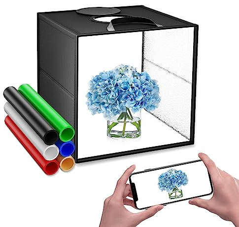 Fotostudio Set Photobox 40 * 40 * 40cm Professionelle Lichtbox Fotobox Tragbarer Fotografie Lichtzelte mit 120 LEDs Verstellbares Licht, 3 Farben mit Variabler Temperatur für Lichtzelt zum Schmuck