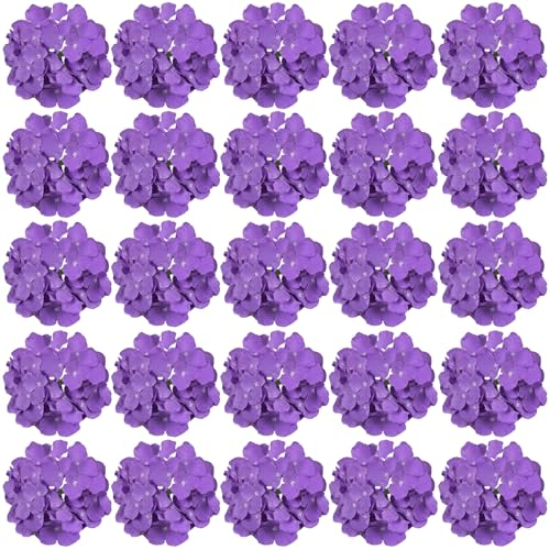 FagusHome 30 cabezas de hortensias artificiales de seda, flores artificiales de hortensias para decoración del hogar y boda (morado)