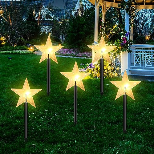 Jopassy 5 Stück LED Garten Leuchtstäbe Stern mit Batterie und Timer, IP65 Sterne Weihnachtsbeleuchtung, Weihnachtsbeleuchtung Gartenleuchte, für Deko Außen Gartenstecker Balkon Weihnachts