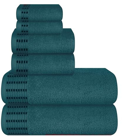 MALLONI Home Ultra-weiches 6er-Pack Baumwoll-Handtuch-Set, enthält 2 übergroße Badetücher 70 x 140 cm, 2 Handtücher 40 x 60 cm und 2 Waschbetten 30 x 30 cm, Blaugrün