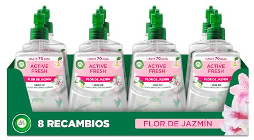 Air Wick Active Fresh Spray Automatico Sin Aerosol - Ambientador para casa con aroma a Flor de Jazmín - Pack de 8 Recambios (228mlx8)