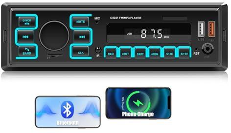 Single Din Car Stereo System, 1 Din Car Radio Bluetooth Hands-Free, APP Locate, Voice Control, FM Radio, MP3 Player Supports Dual USB/AUX/TF Input, Colorful Lighting