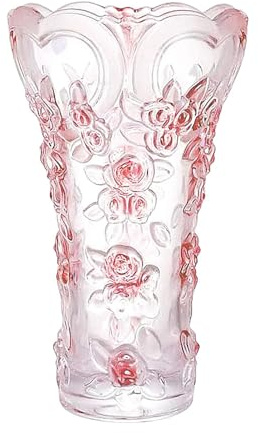 Grand vase rose en verre cristal de 30 cm de haut, design unique – Vase à fleurs de prunier rose, vases modernes pour salon, chambre à coucher, cuisine, table à manger, cheminée, mariage,