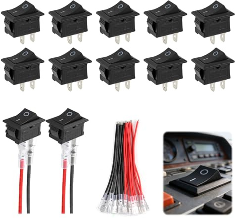 10 Stück Mini Wippschalter T85 KCD1-101, Kippschalter Solder 2 Polig SPST ON/Off AC 6A/250V 10A/125V, Mini Boat Wippschalter Schalter mit Verdrahtung für KFZ Boote und Elektrische Geräte