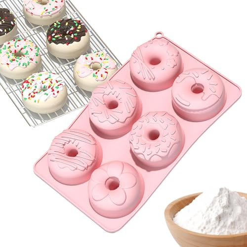 Silikon Donutformar För Bakning | 6-kavitet Non-Stick Säker Livsmedelsklassad Bakbricka,Silikon Munkbakningsform - För Mikrovågsugn Frys Ugn Diskmaskin Och Inomhus Matlagning Och Pyssel