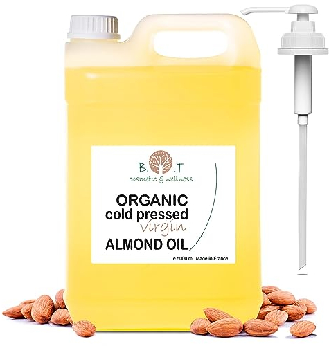 Mandelöl BIO Reines, Kaltgepresst, Natürlich. Kosmetik Massageöl, Haar- und Bartöl, Körperöl, Anti-Falten-Gesichtsöl, Schwangerschaftsstreifen, Nägel, Mandelöl Baby, Scalp Oil - 5000 ml