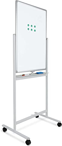 Pronomic WB-6090 Whiteboard - Magnetisch, drehbar, beidseitig beschreibbar - Fläche: 60x90cm - Trocken abwischbar - Alurahmen - Rollen & Tafel verriegelbar - Inkl. Markern, Magneten, Schwamm - Weiß
