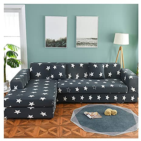 AMDXD Sofaüberwürfe 4 Sitzer, Stern Sofa Stretchhusse Möbelschutz mit Elastischem für Wohnzimmer, in Polyester, Anti-Rutsch, Elastischer, Schwarz Weiß